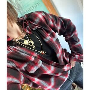 Kate McHale Jensen KMJ Flannel Quarantina Ruffle Button Down Women's Sz. XL